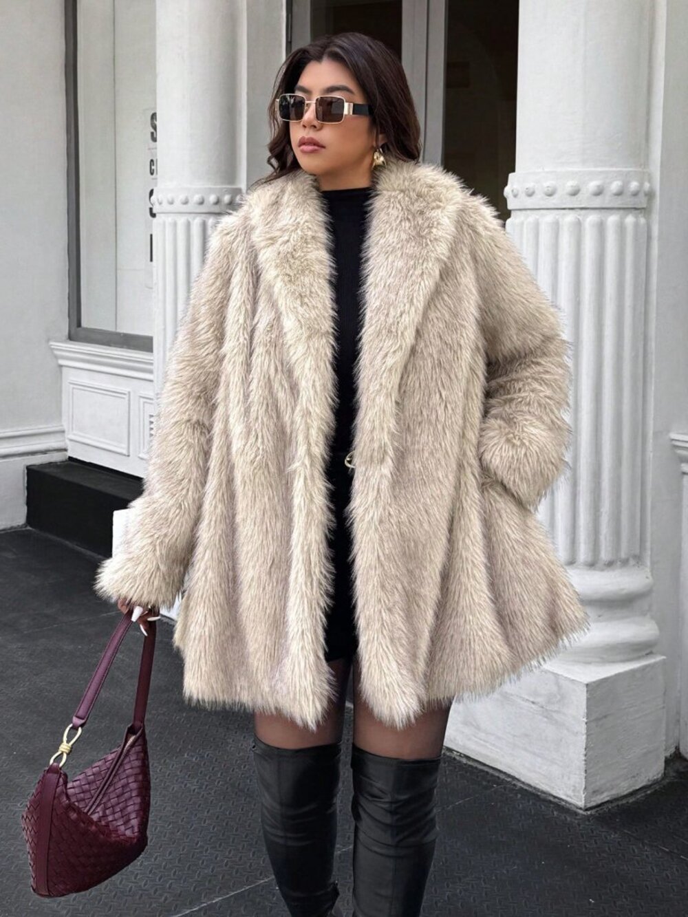 Cravure Plus Apricot Faux-Fur Collar Winter Jacket